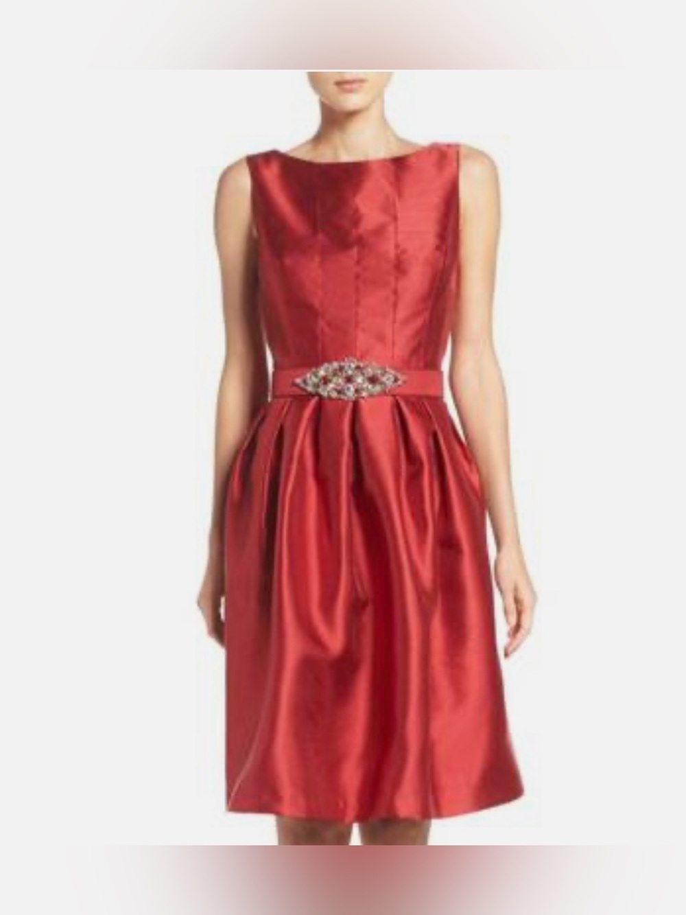 Eliza J Red Mikado Sleeveless Dress with Embellished Waist Size 8